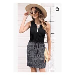 Summer Dresses for Women Print Black And White With Pocket Sz XL ETCYY